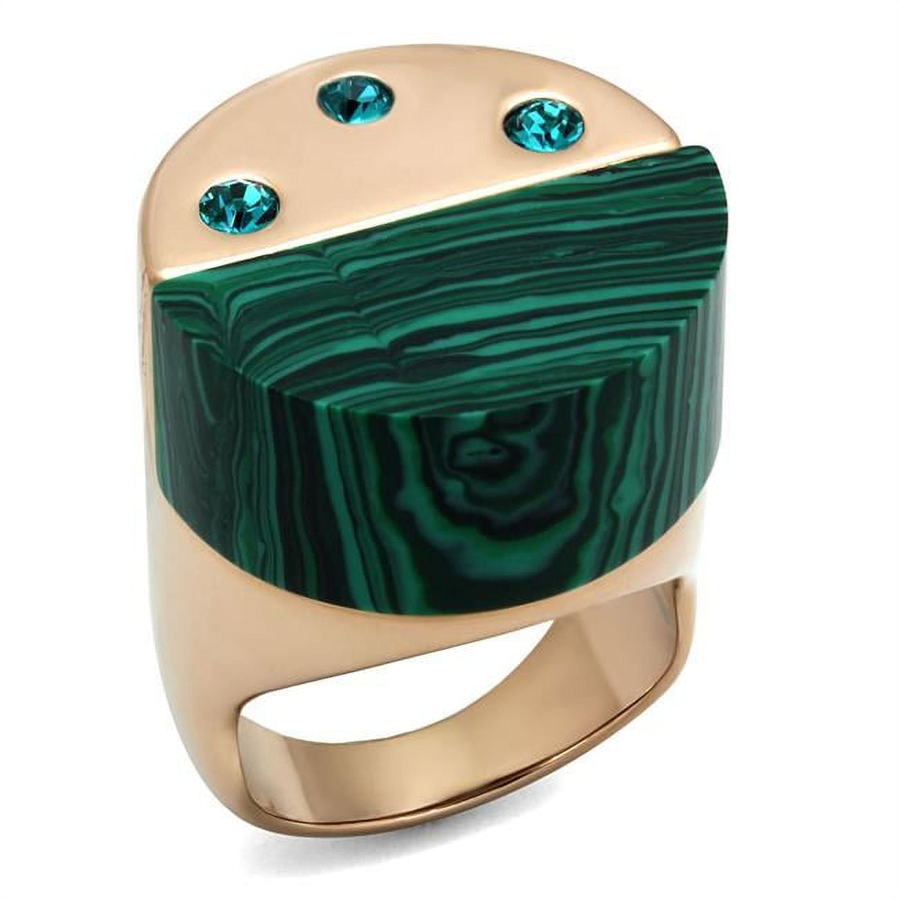TK2986-6 Women IP Rose Gold Stainless Steel Ring with Synthetic in Emerald - Size 6