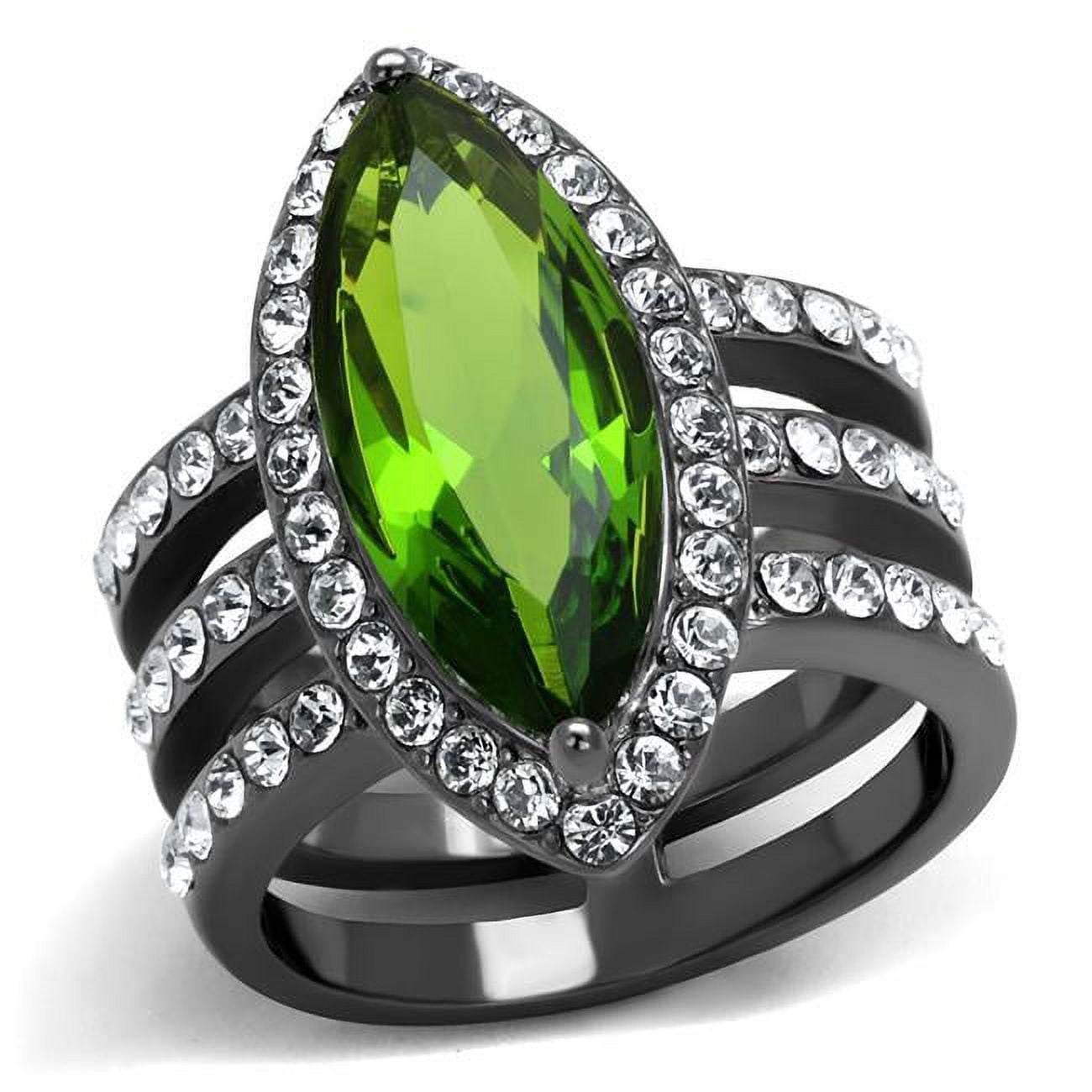Women IP Light Black Stainless Steel Ring with Synthetic in Peridot - Size 8
