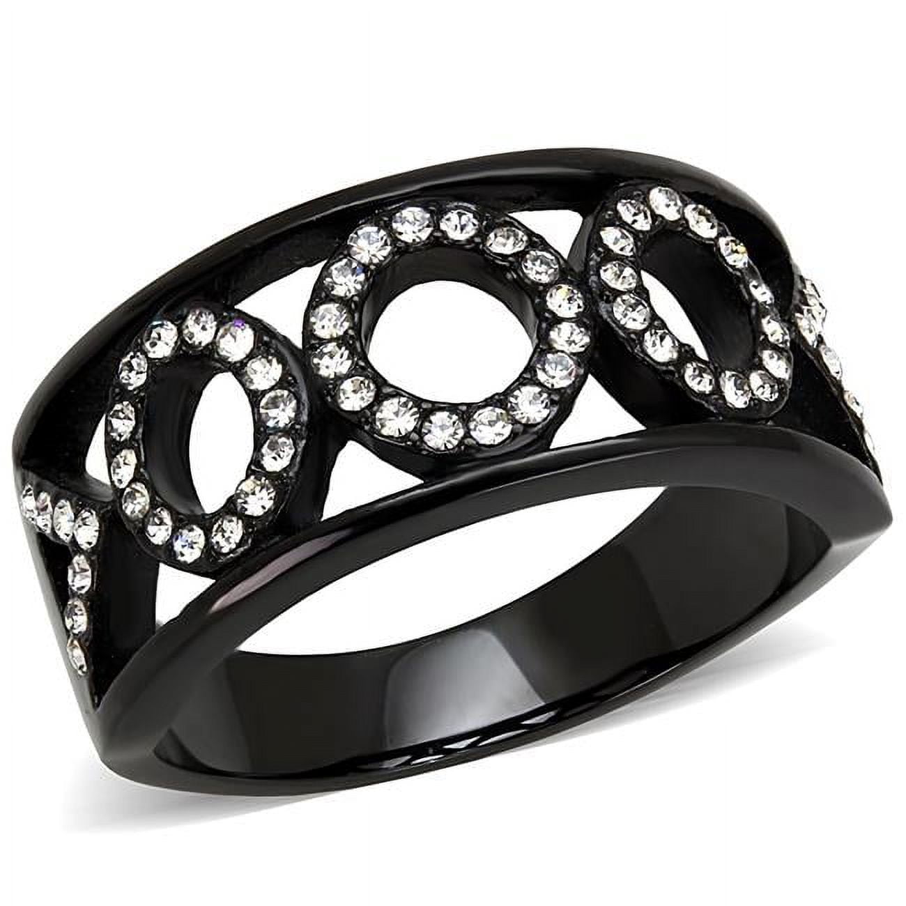 Women IP Black Stainless Steel Ring with Top Grade Crystal in Clear - Size 8