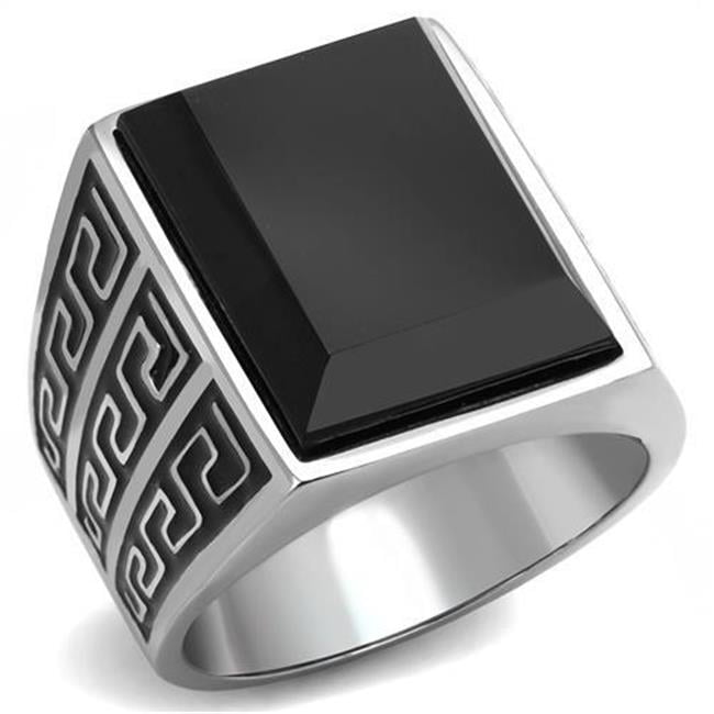 TK3076-10 Men High Polished Stainless Steel Ring with Synthetic in Jet - Size 10