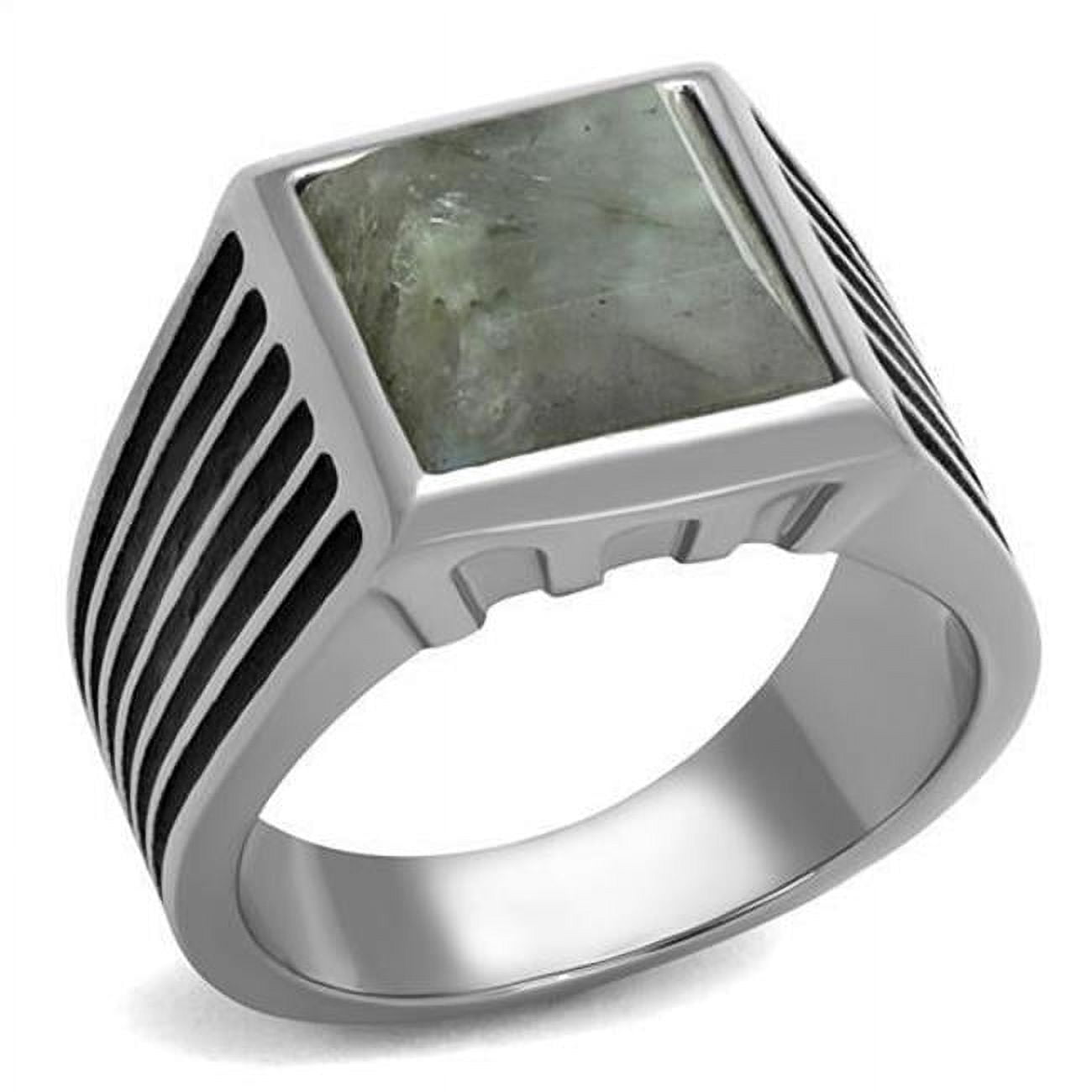 TK3113-12 Men High Polished Stainless Steel Ring with Synthetic in Gray - Size 12