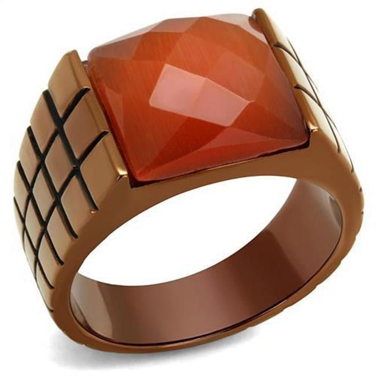 Men IP Coffee Light Stainless Steel Ring with Semi-Precious in Orange - Size 8