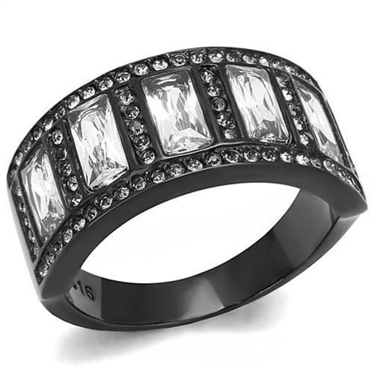 Women IP Black Stainless Steel Ring with AAA Grade CZ in Clear - Size 8