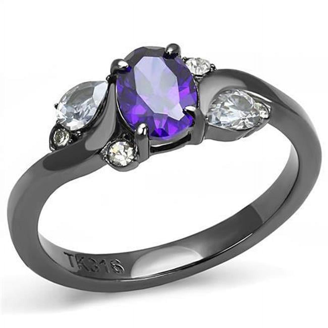 Women IP Light Black Stainless Steel Ring with AAA Grade CZ in Tanzanite - Size 8