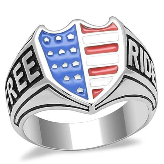 TK3192-7 Men High Polished Stainless Steel Ring with Epoxy in Multi Color - Size 7