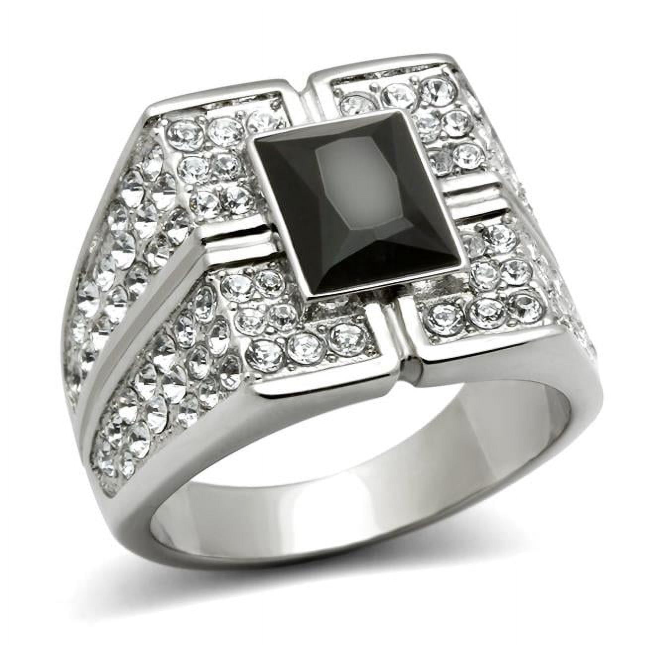 TK320-8 Men High Polished Stainless Steel Ring with Synthetic in Jet - Size 8