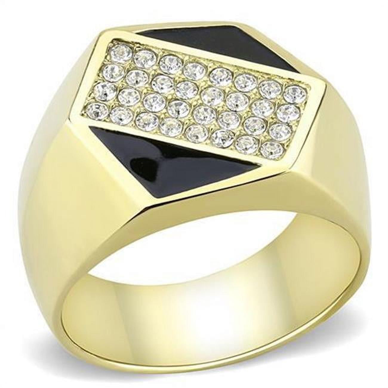 Men IP Gold Stainless Steel Ring with Top Grade Crystal in Clear - Size 8