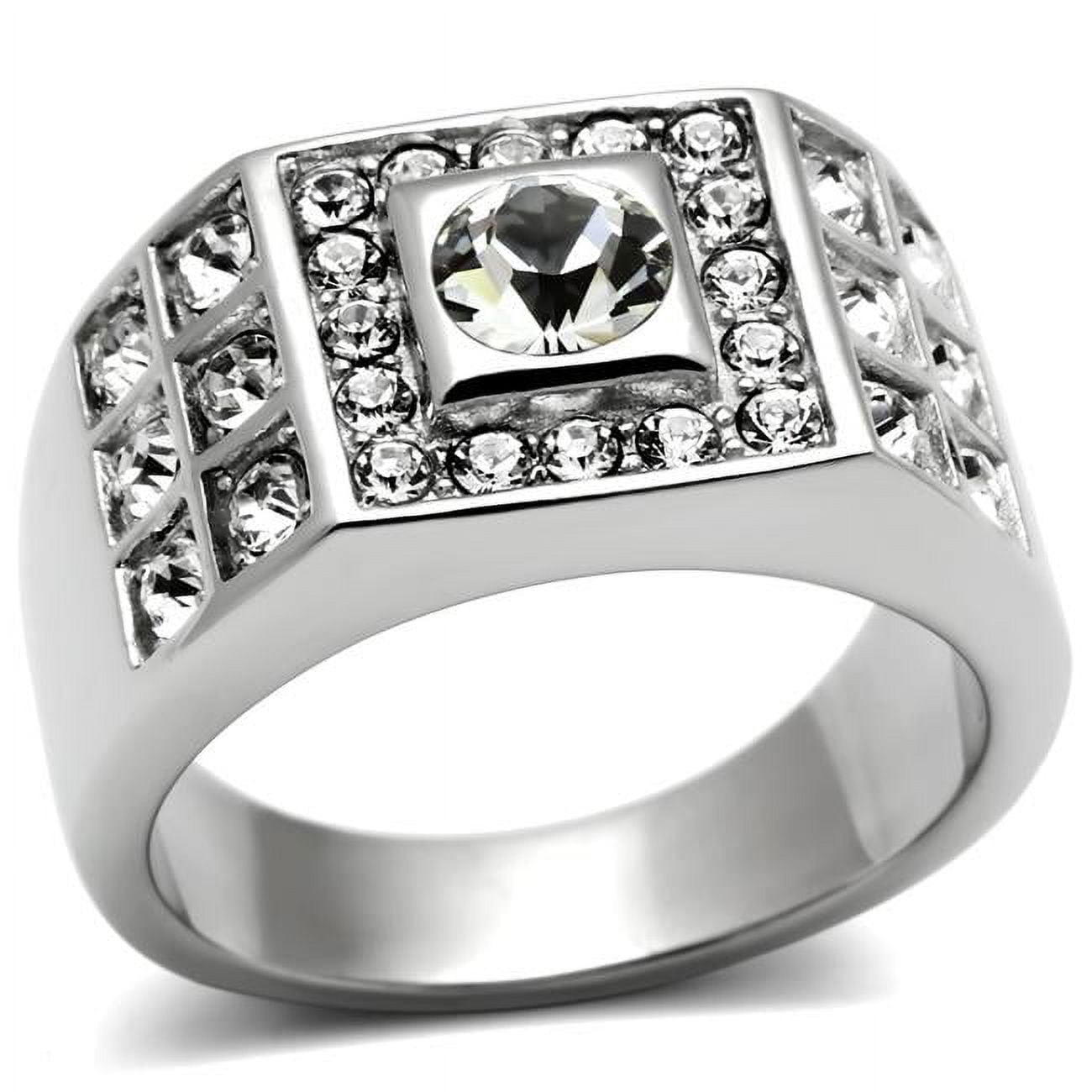 TK350-11 Men High Polished Stainless Steel Ring with Top Grade Crystal in Clear - Size 11