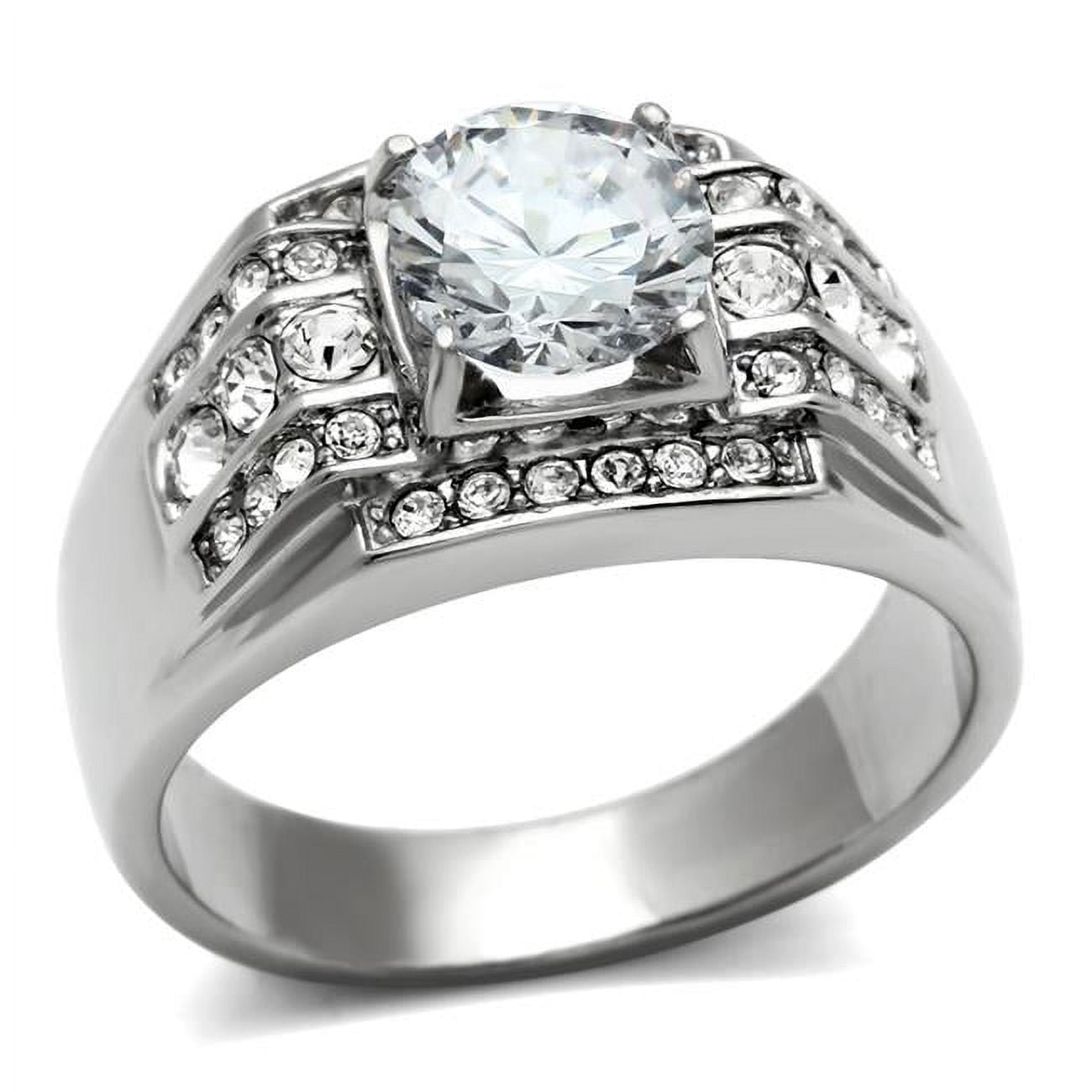 TK352-11 Men High Polished Stainless Steel Ring with AAA Grade CZ in Clear - Size 11