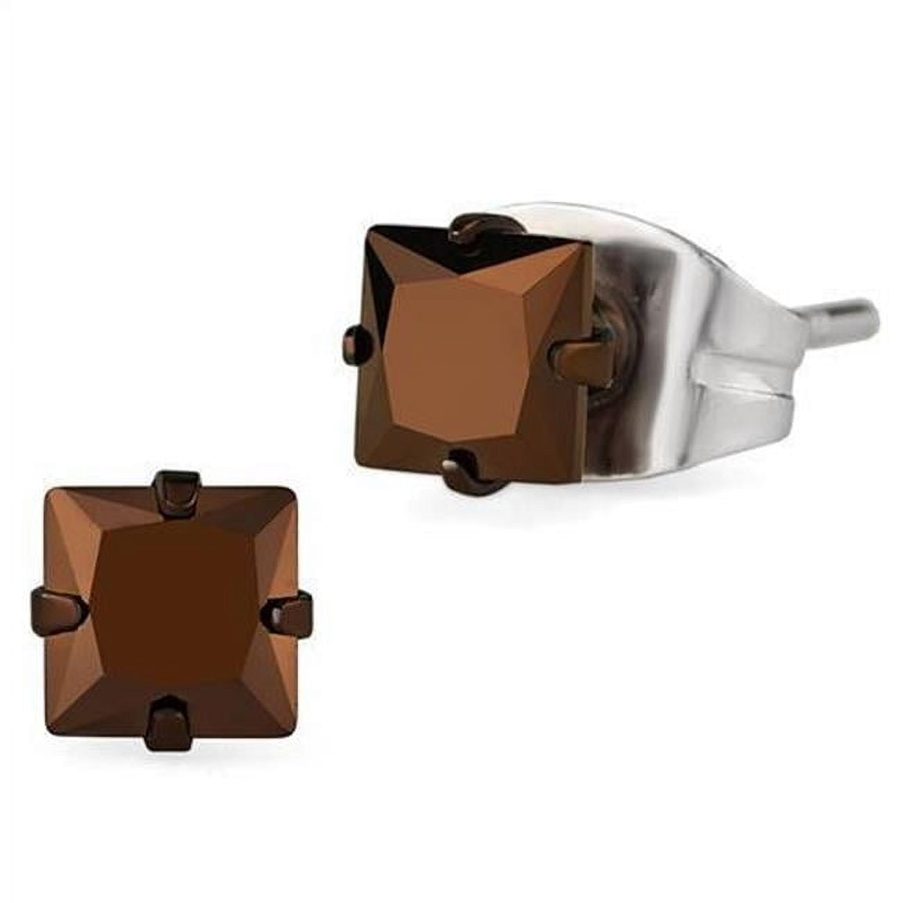 Women Two Tone IP Light Brown Stainless Steel Earrings with AAA Grade CZ in Light Coffee