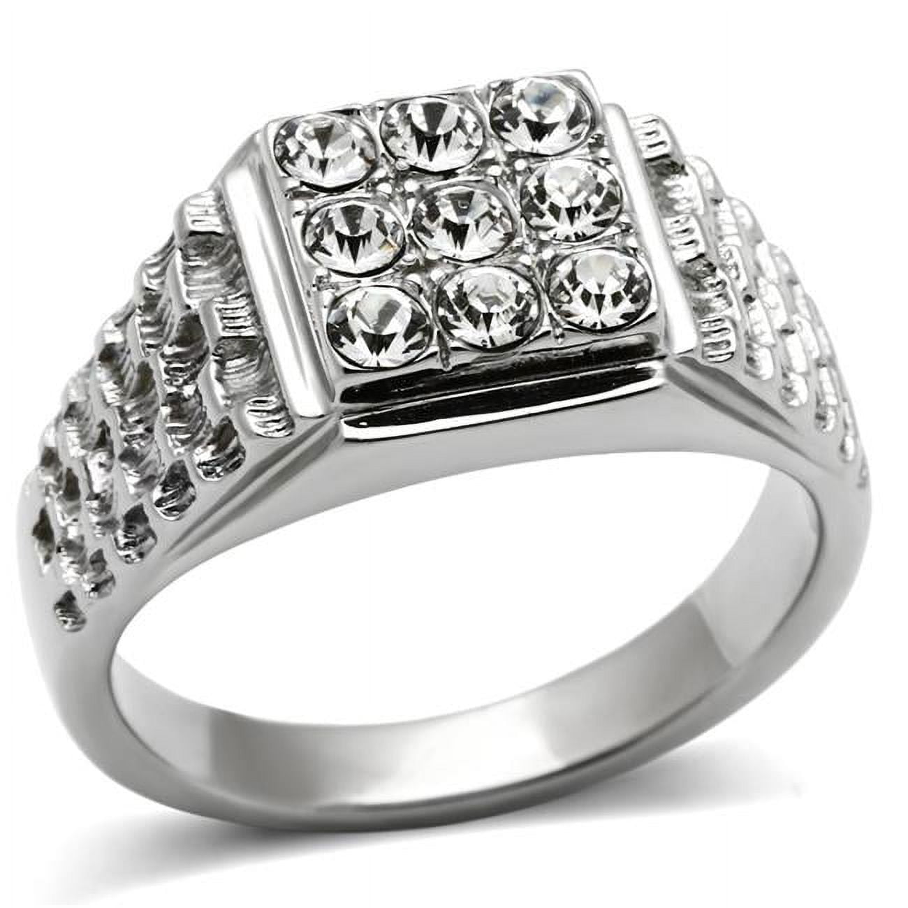 TK361-11 Men High Polished Stainless Steel Ring with Top Grade Crystal in Clear - Size 11