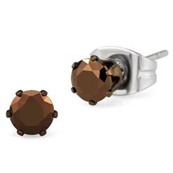 Women's Two Tone Light Brown Stainless Steel Earrings - Light Coffee - AAA Grade CZ
