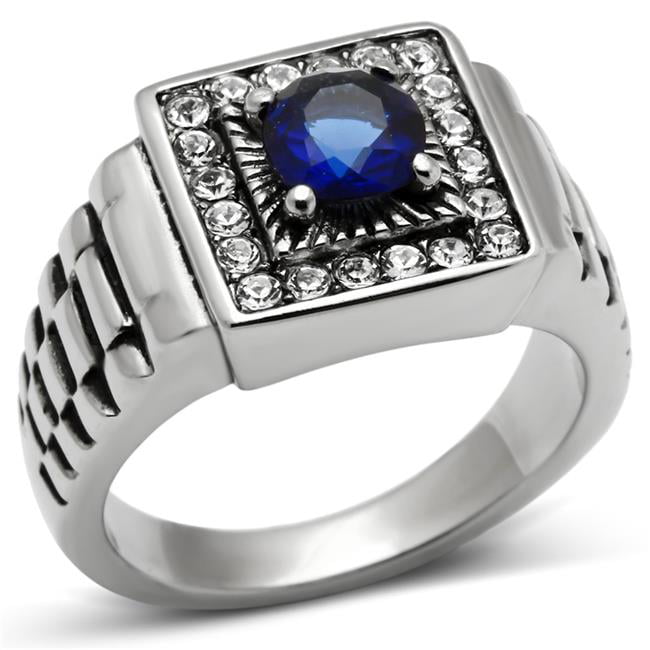 TK370-9 Men High Polished Stainless Steel Ring with Synthetic in Montana - Size 9
