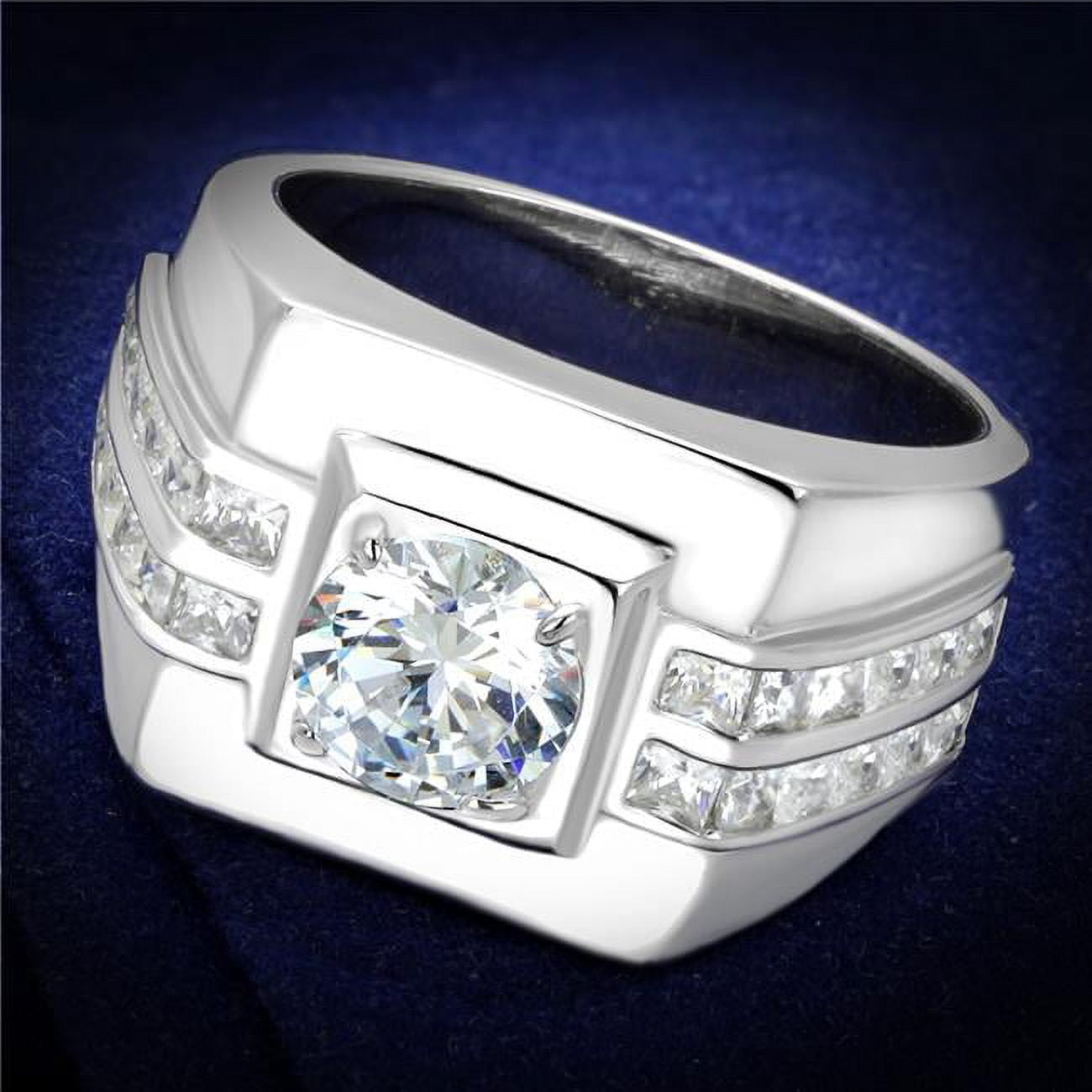 Men Rhodium 925 Sterling Silver Ring with AAA Grade CZ in Clear - Size 8