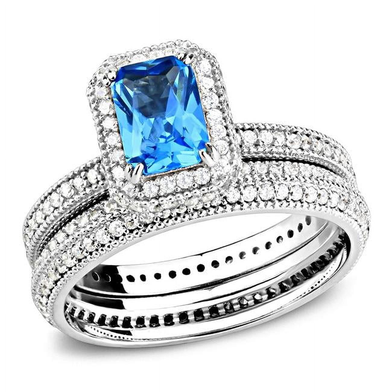 TS615-6 Women Rhodium 925 Sterling Silver Ring with Synthetic in Sea Blue - Size 6