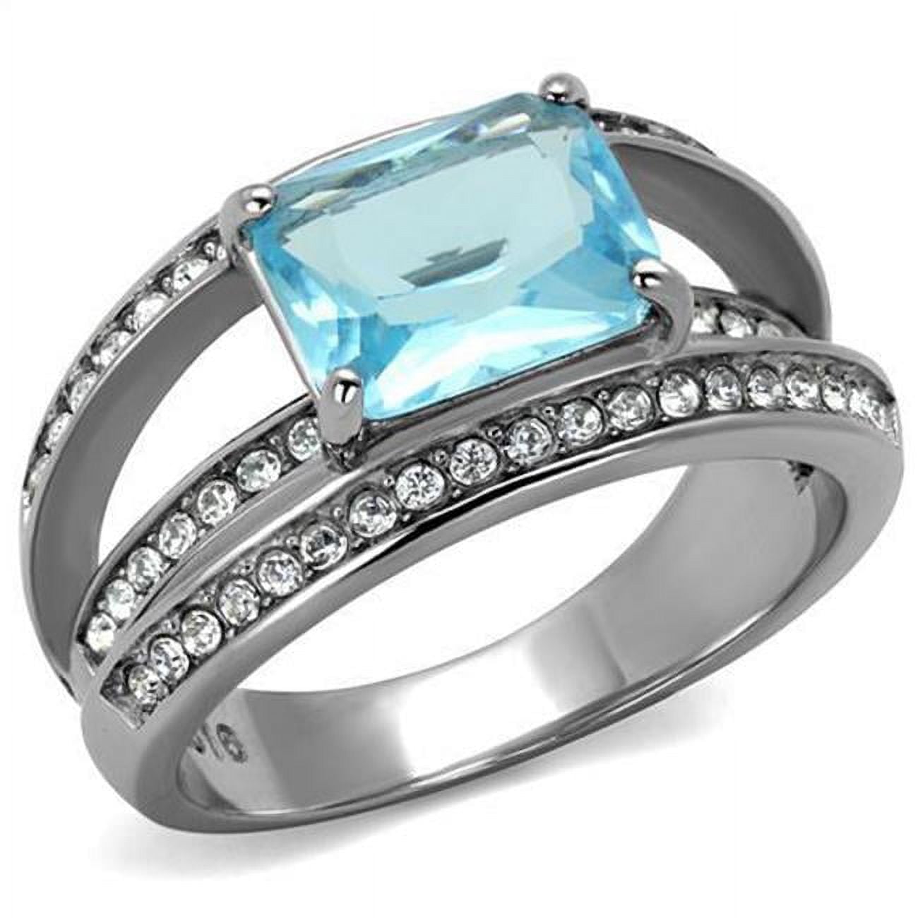 Women No Plating Stainless Steel Ring with Synthetic in Sea Blue - Size 6