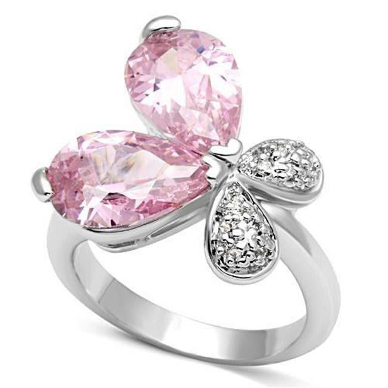 Women Rhodium Brass Ring with AAA Grade CZ in Rose - Size 8