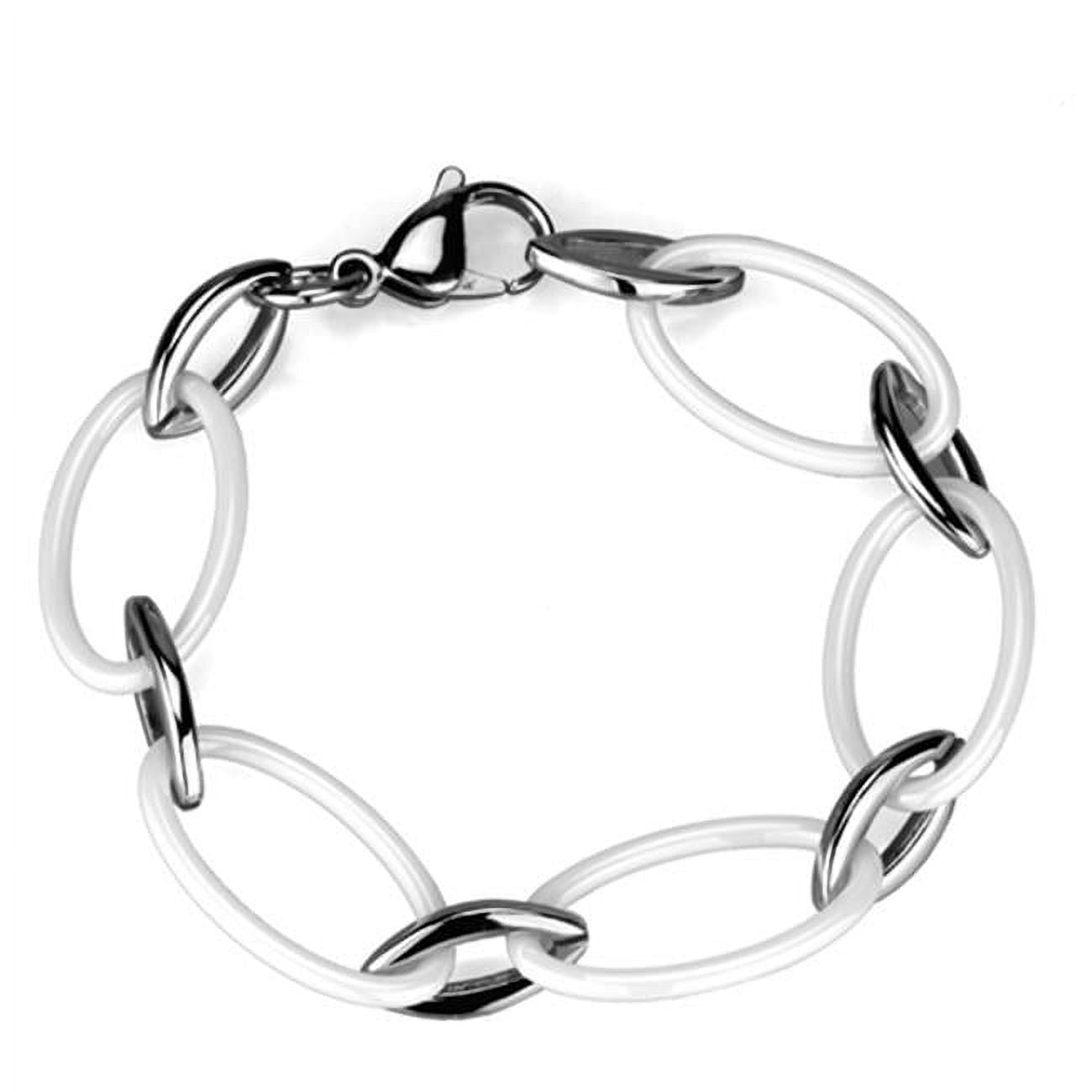 Picture of Alamode 3W1014-8.25 Women High Polished Stainless Steel Bracelet with Ceramic in White - 8.25 in.