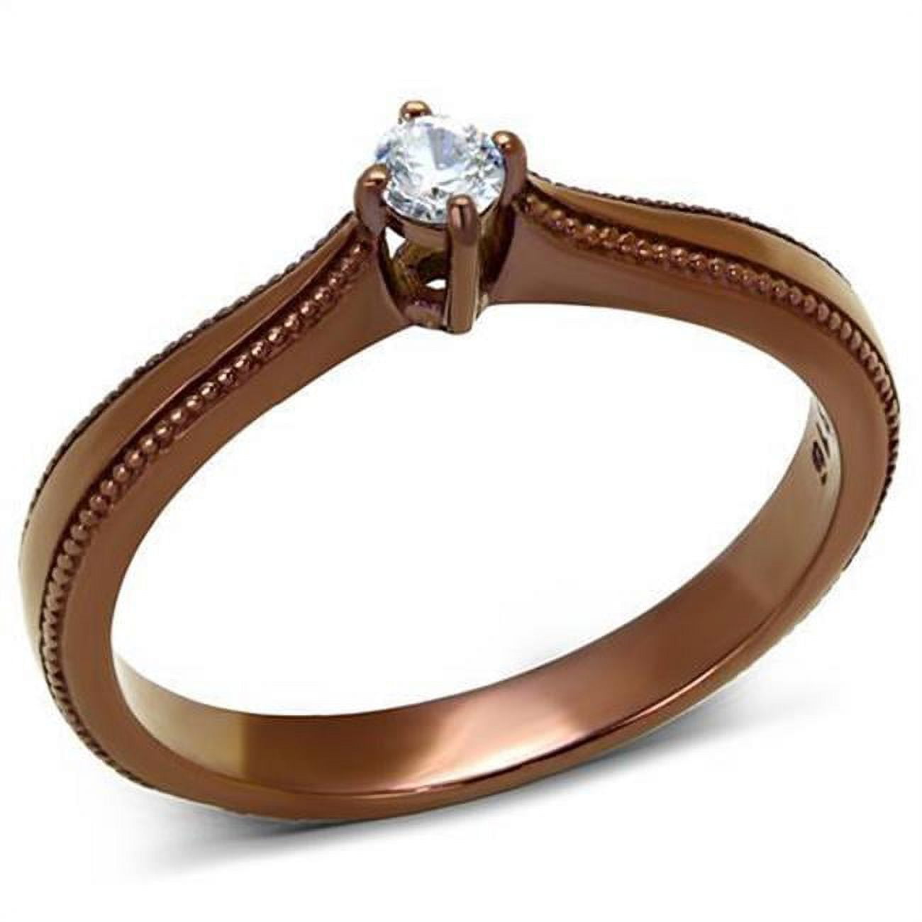 Women IP Coffee Light Stainless Steel Ring with AAA Grade CZ in Clear - Size 8