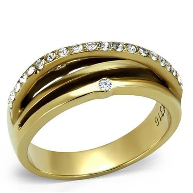 Women IP Gold Stainless Steel Ring with Top Grade Crystal in Clear - Size 9