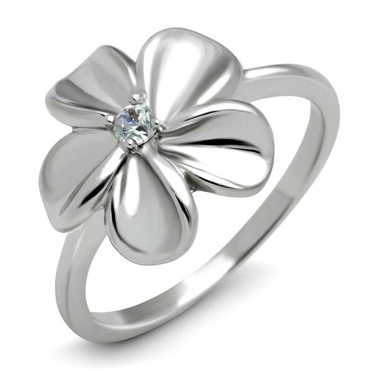 Women Rhodium Brass Ring with AAA Grade CZ in Clear - Size 8
