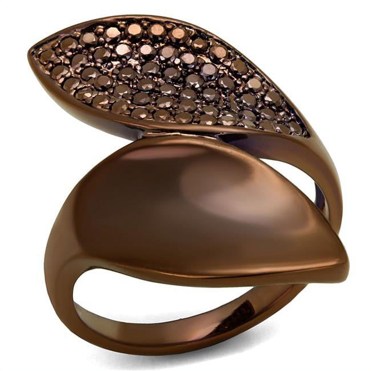 Women IP Coffee Light Brass Ring with AAA Grade CZ in Light Coffee - Size 8
