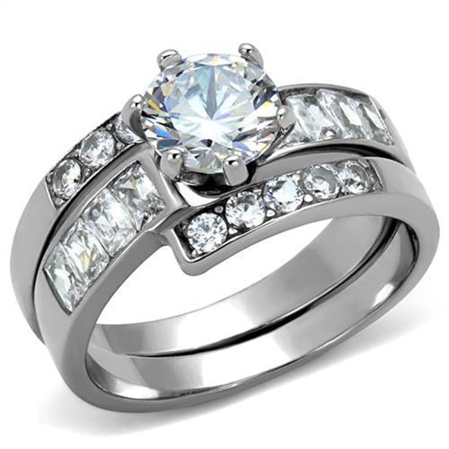 Women No Plating Stainless Steel Ring with AAA Grade CZ in Clear - Size 5