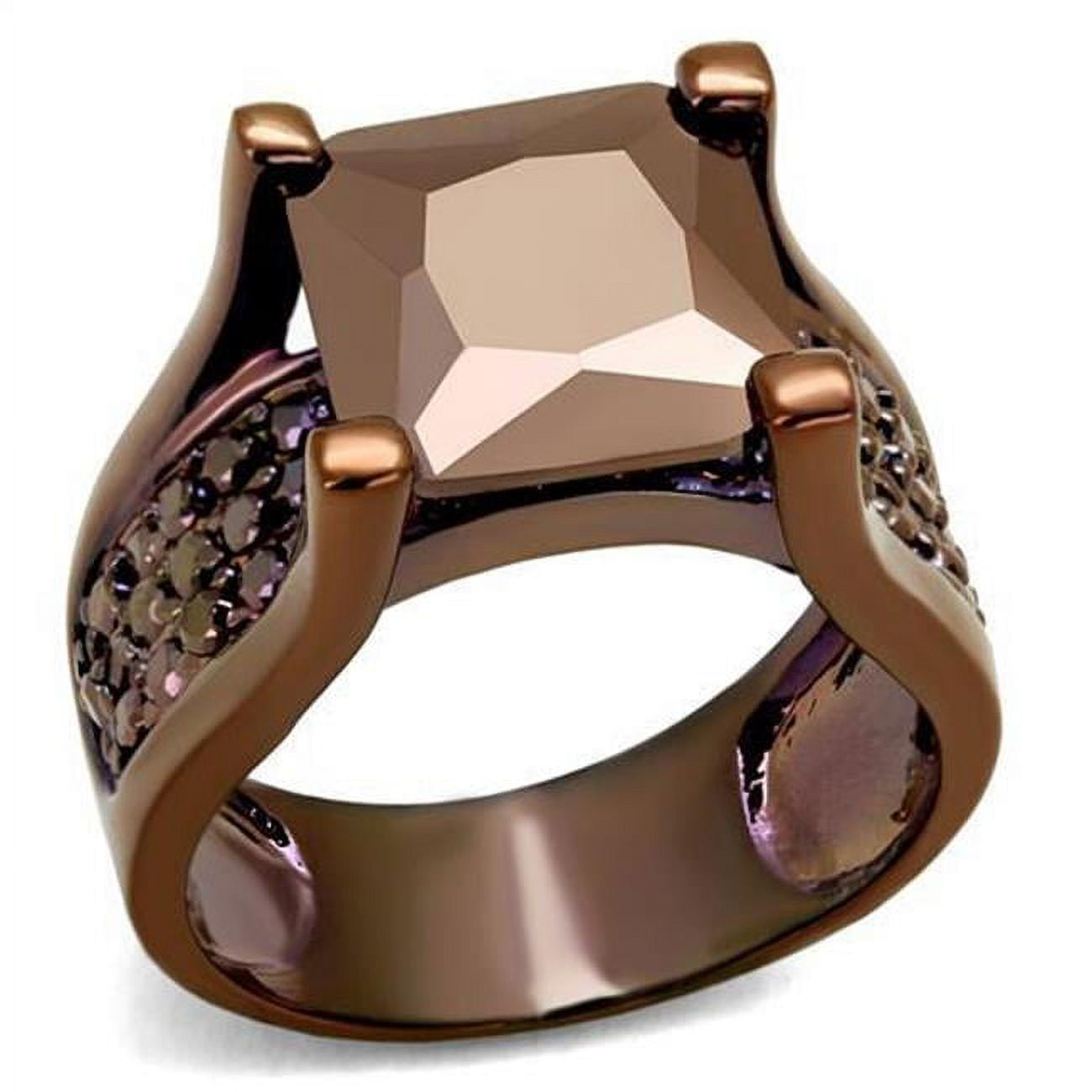 Women IP Coffee Light Brass Ring with AAA Grade CZ in Light Coffee - Size 9
