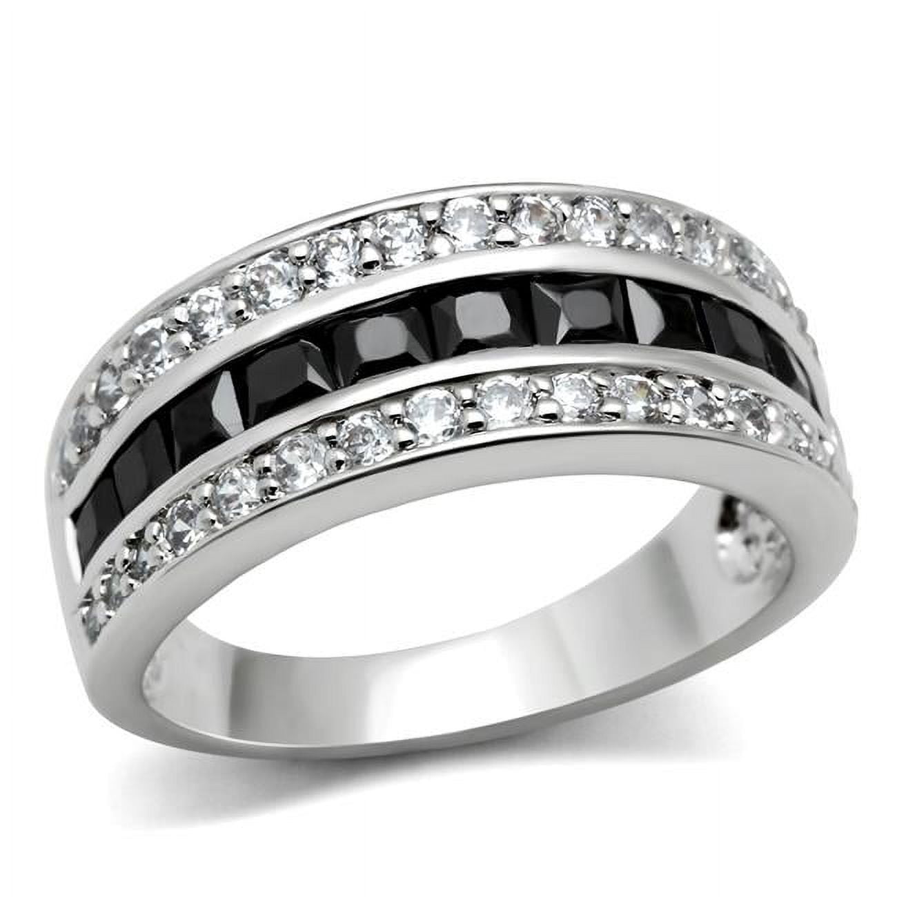 Women Rhodium Brass Ring with AAA Grade CZ in Jet - Size 7