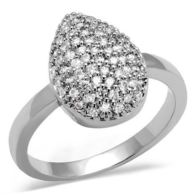 Women Rhodium Brass Ring with AAA Grade CZ in Clear - Size 7