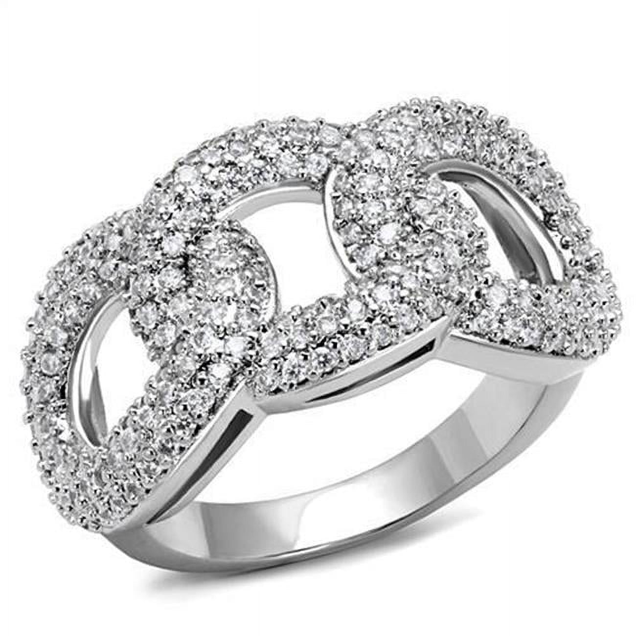 Women Rhodium Brass Ring with AAA Grade CZ in Clear - Size 6