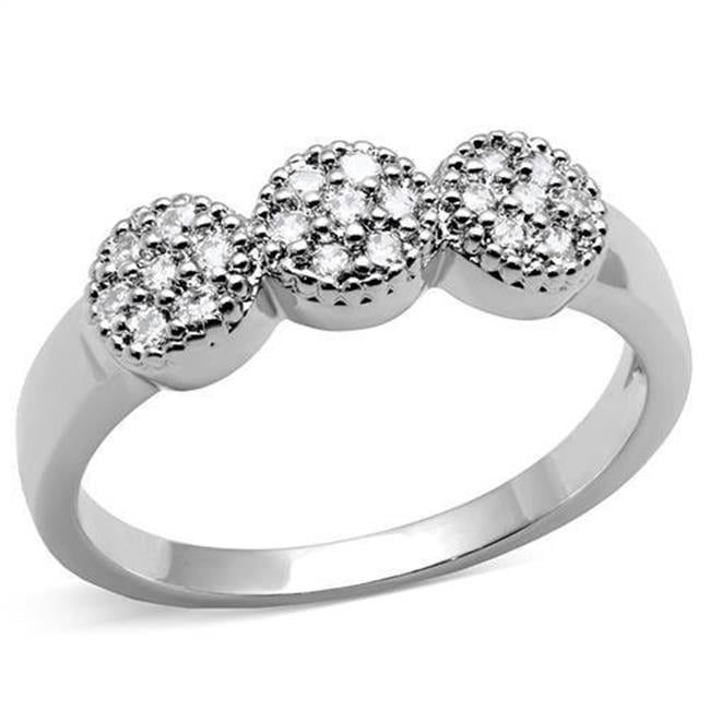 Women Rhodium Brass Ring with AAA Grade CZ in Clear - Size 8