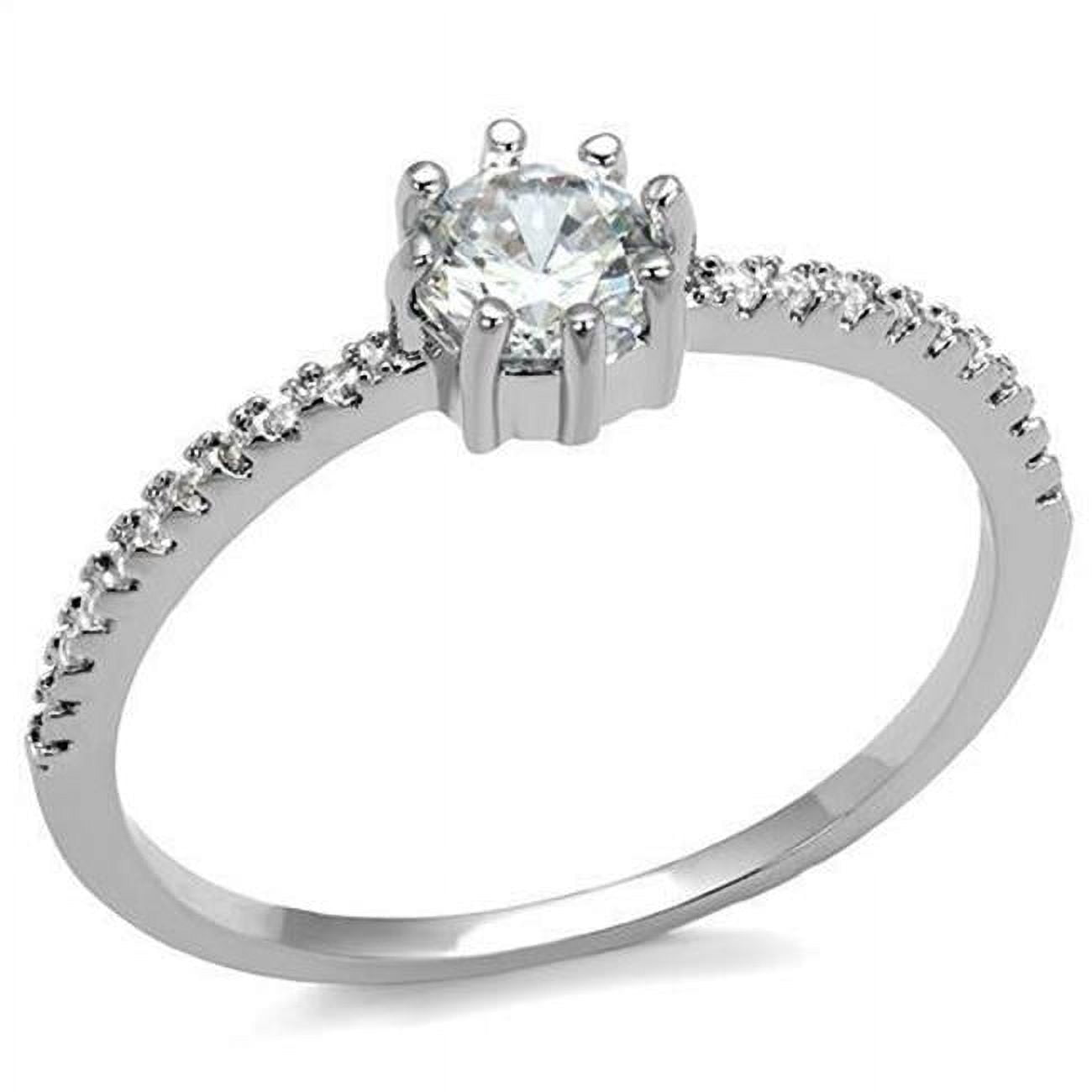 Women Rhodium Brass Ring with AAA Grade CZ in Clear - Size 6