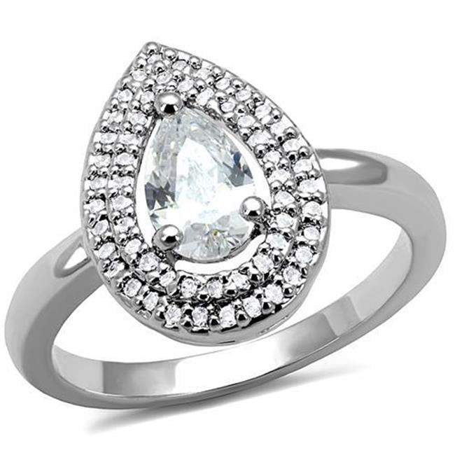 Women Rhodium Brass Ring with AAA Grade CZ in Clear - Size 6