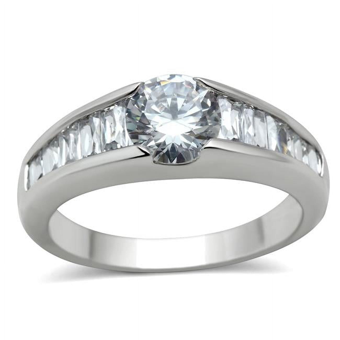 Women Rhodium Brass Ring with AAA Grade CZ in Clear - Size 7