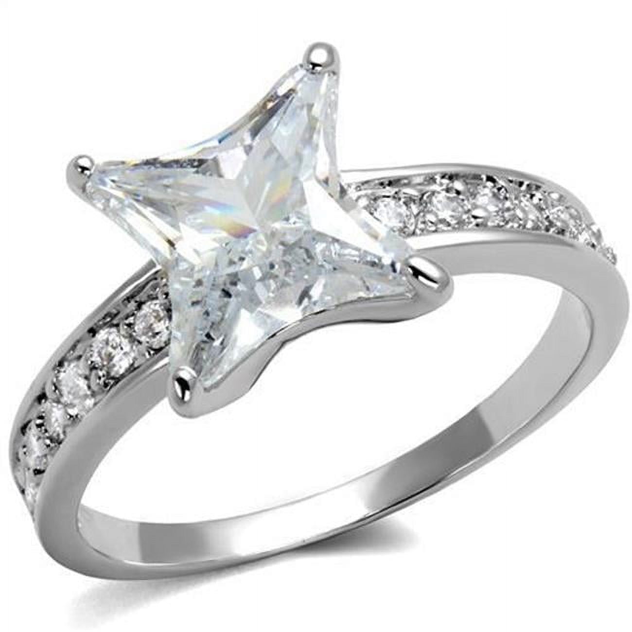 Women Rhodium Brass Ring with AAA Grade CZ in Clear - Size 7
