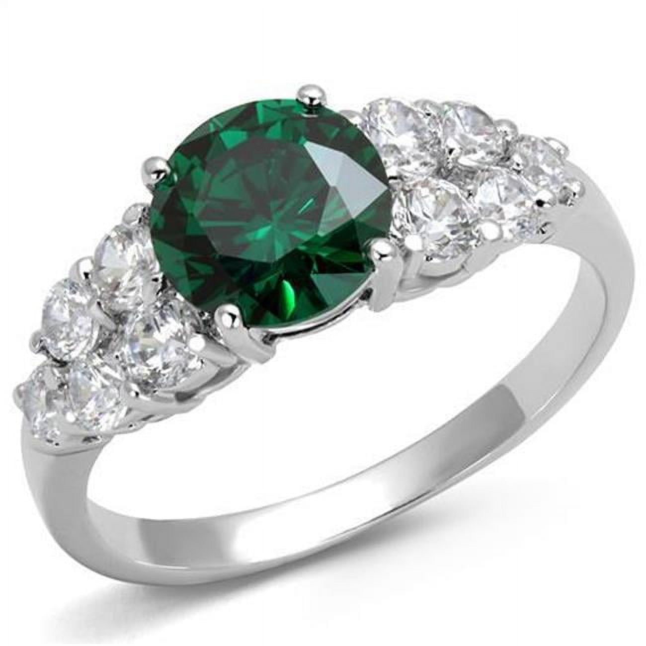 Women Rhodium Brass Ring with Synthetic in Emerald - Size 5