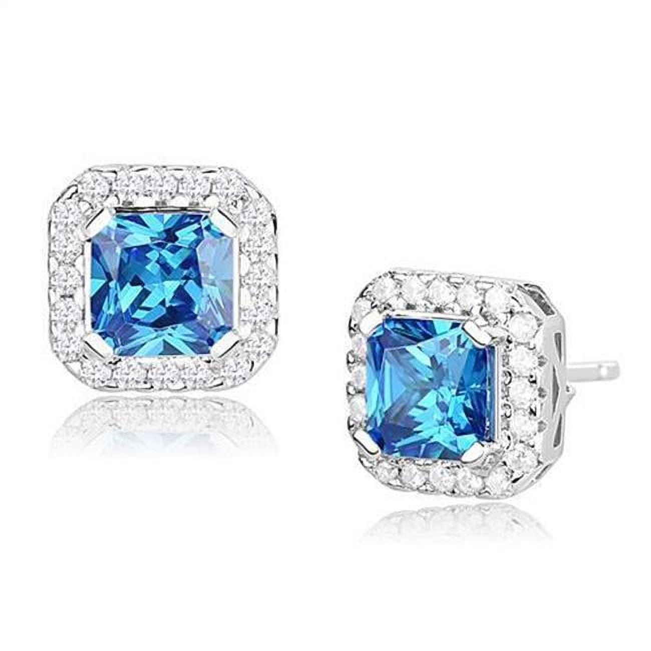 Picture of Alamode 3W1370 Women Rhodium 925 Sterling Silver Earrings with Synthetic in London Blue