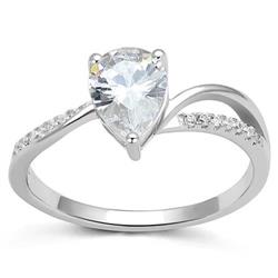 Women Rhodium 925 Sterling Silver Ring with AAA Grade CZ in Clear - Size 5