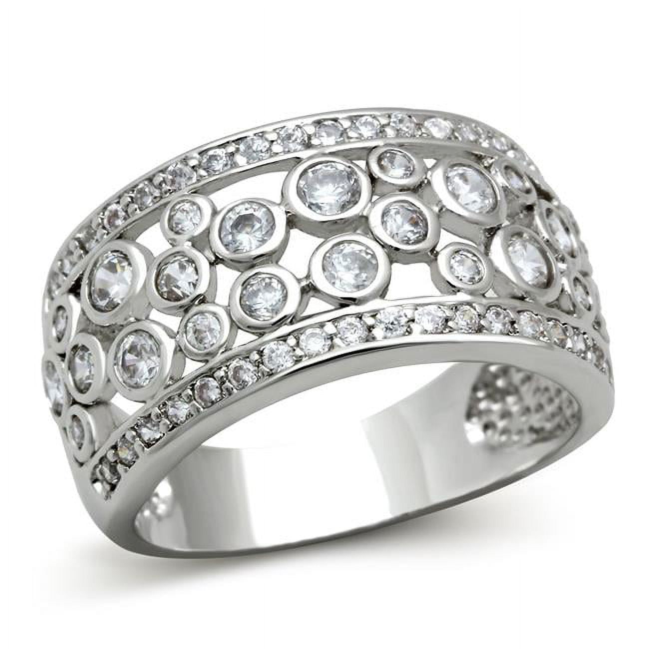 Women Rhodium Brass Ring with AAA Grade CZ in Clear - Size 5