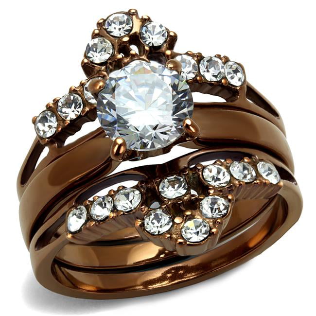 TK2647-6 Women IP Coffee Light Stainless Steel Ring with AAA Grade CZ in Clear - Size 6