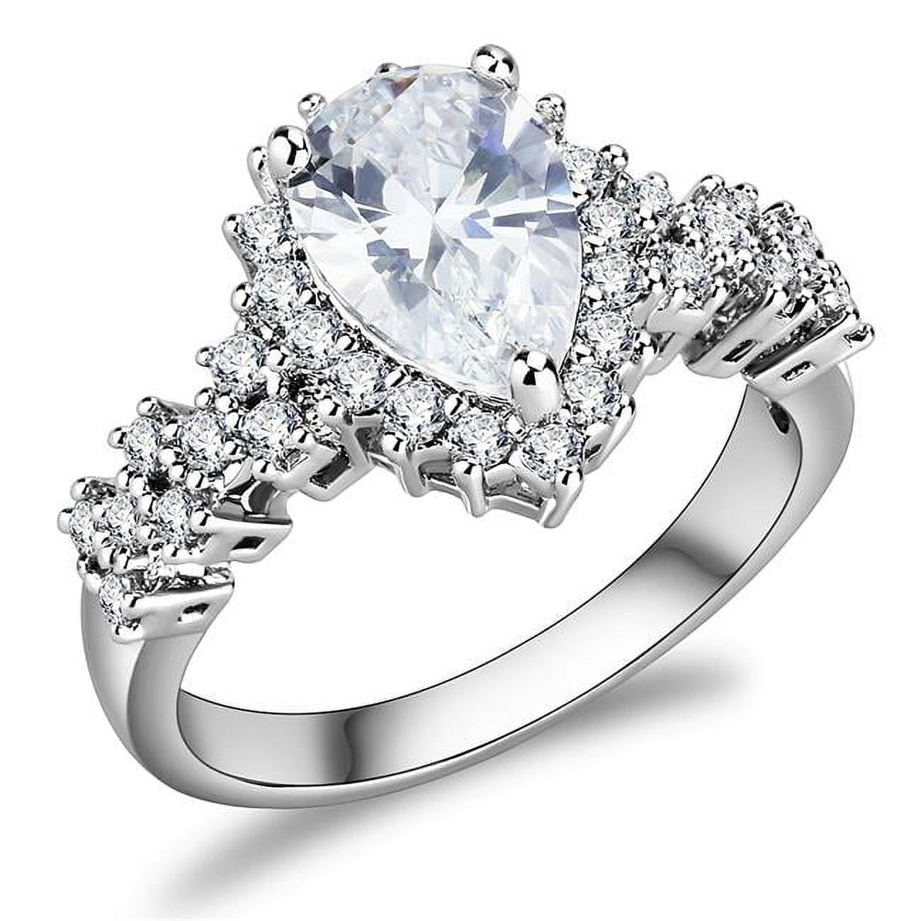 Women Rhodium Brass Ring with AAA Grade CZ in Clear - Size 8