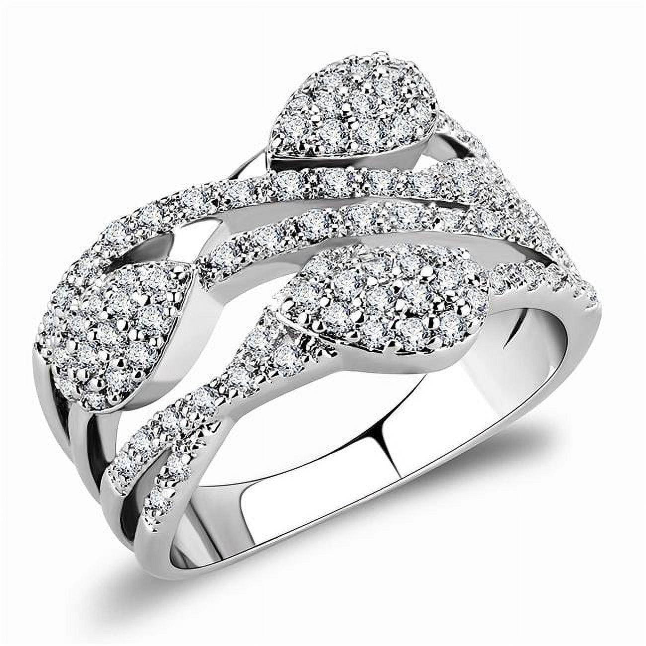 Women Rhodium Brass Ring with AAA Grade CZ in Clear - Size 8