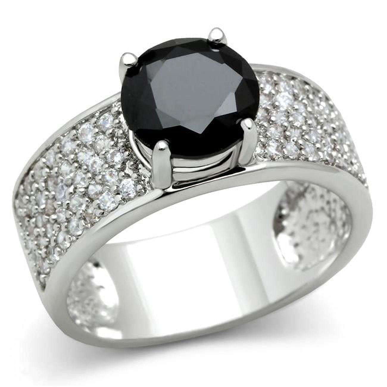 Women Rhodium Brass Ring with AAA Grade CZ in Jet - Size 9
