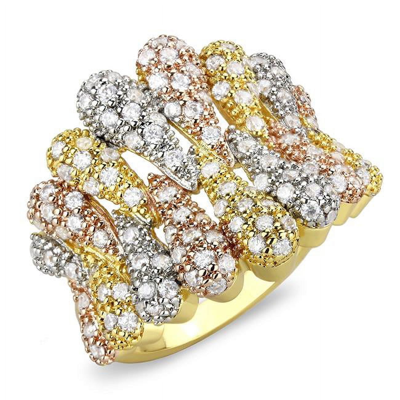 Women Tricolor Brass Ring with AAA Grade CZ in Clear - Size 5