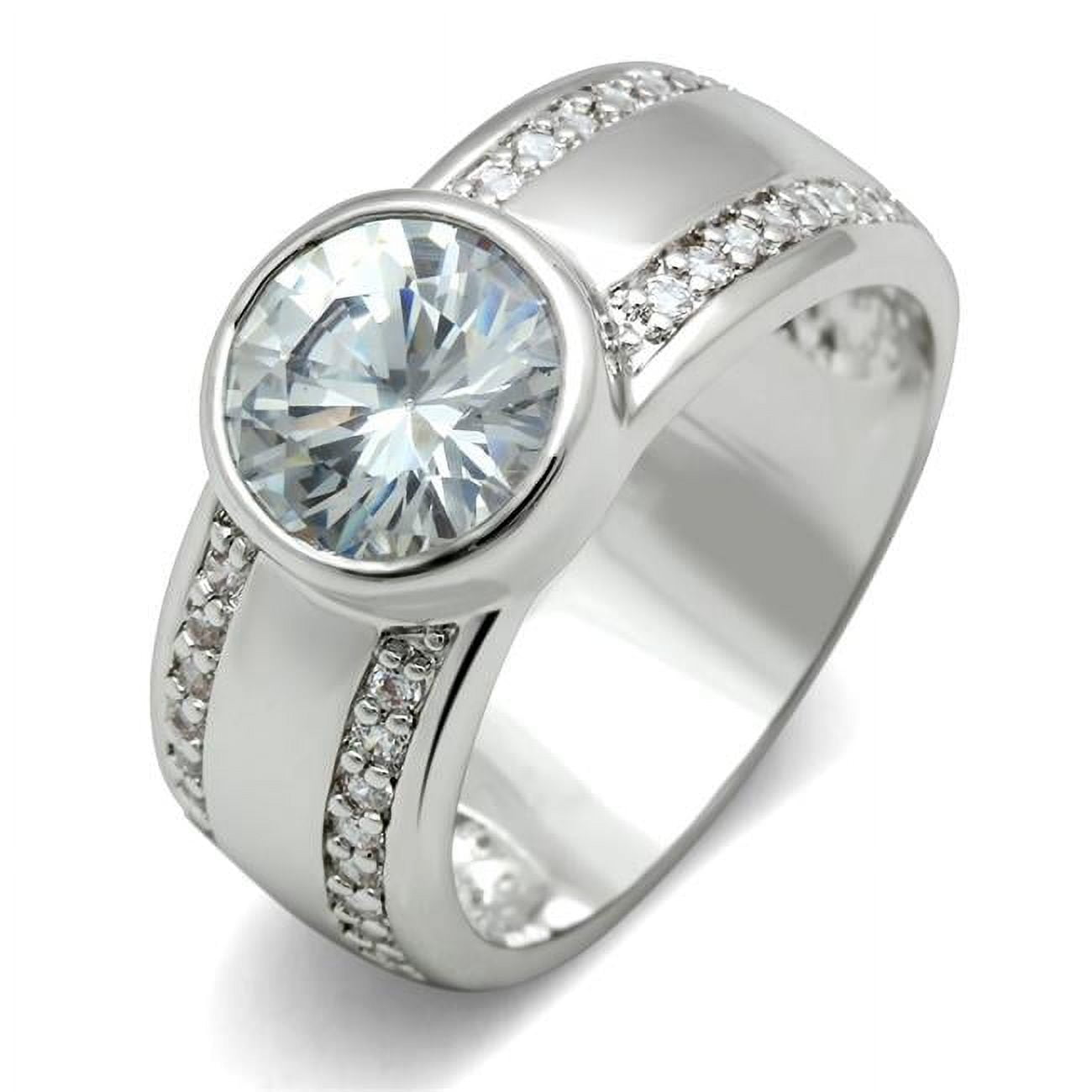 Women Rhodium Brass Ring with AAA Grade CZ in Clear - Size 10