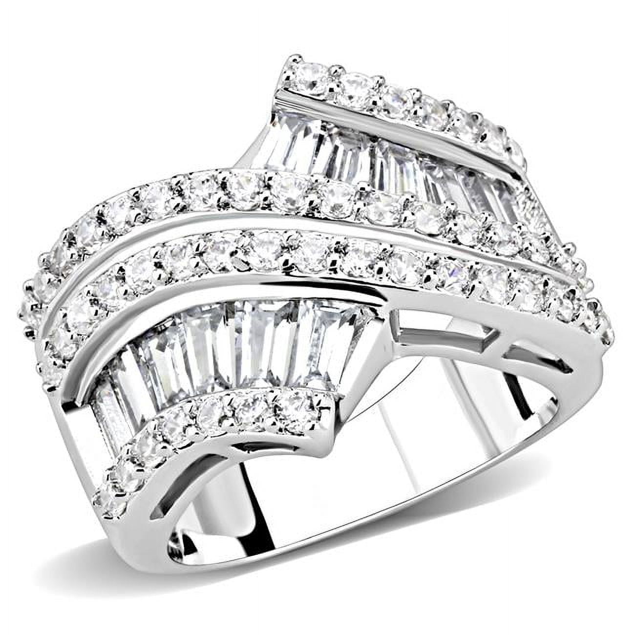 Women Rhodium Brass Ring with AAA Grade CZ in Clear - Size 6