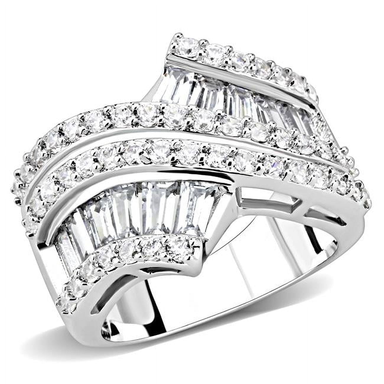 Women Rhodium Brass Ring with AAA Grade CZ in Clear - Size 8