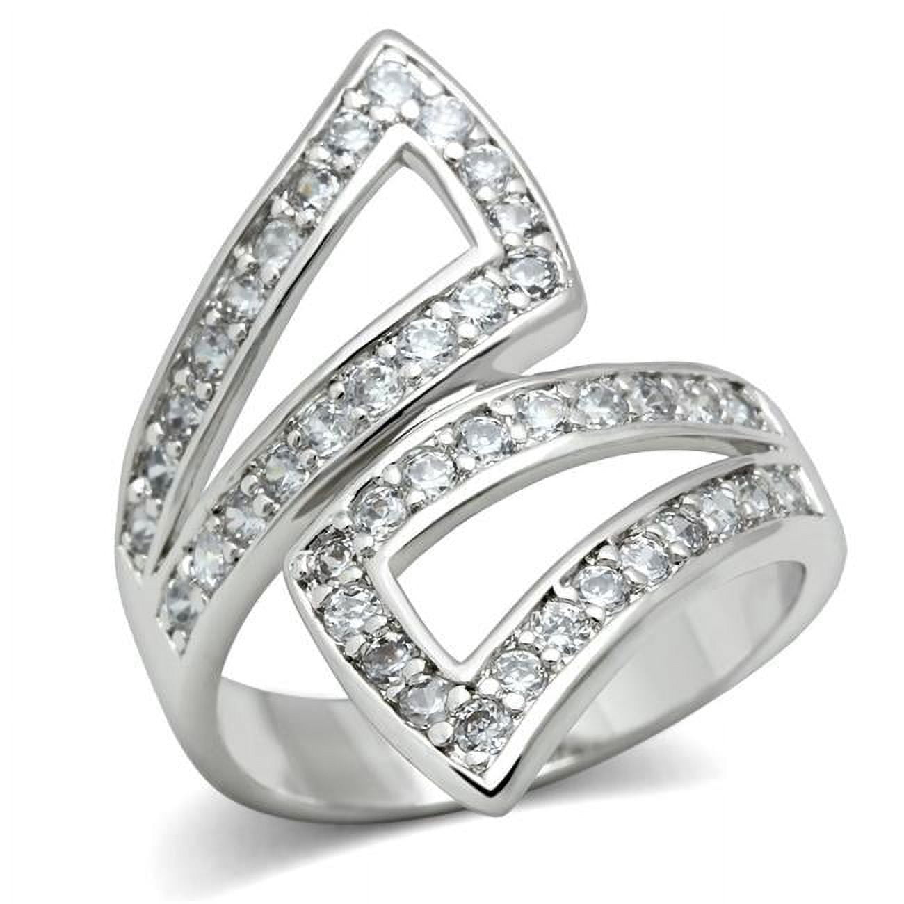 Women Rhodium Brass Ring with AAA Grade CZ in Clear - Size 7