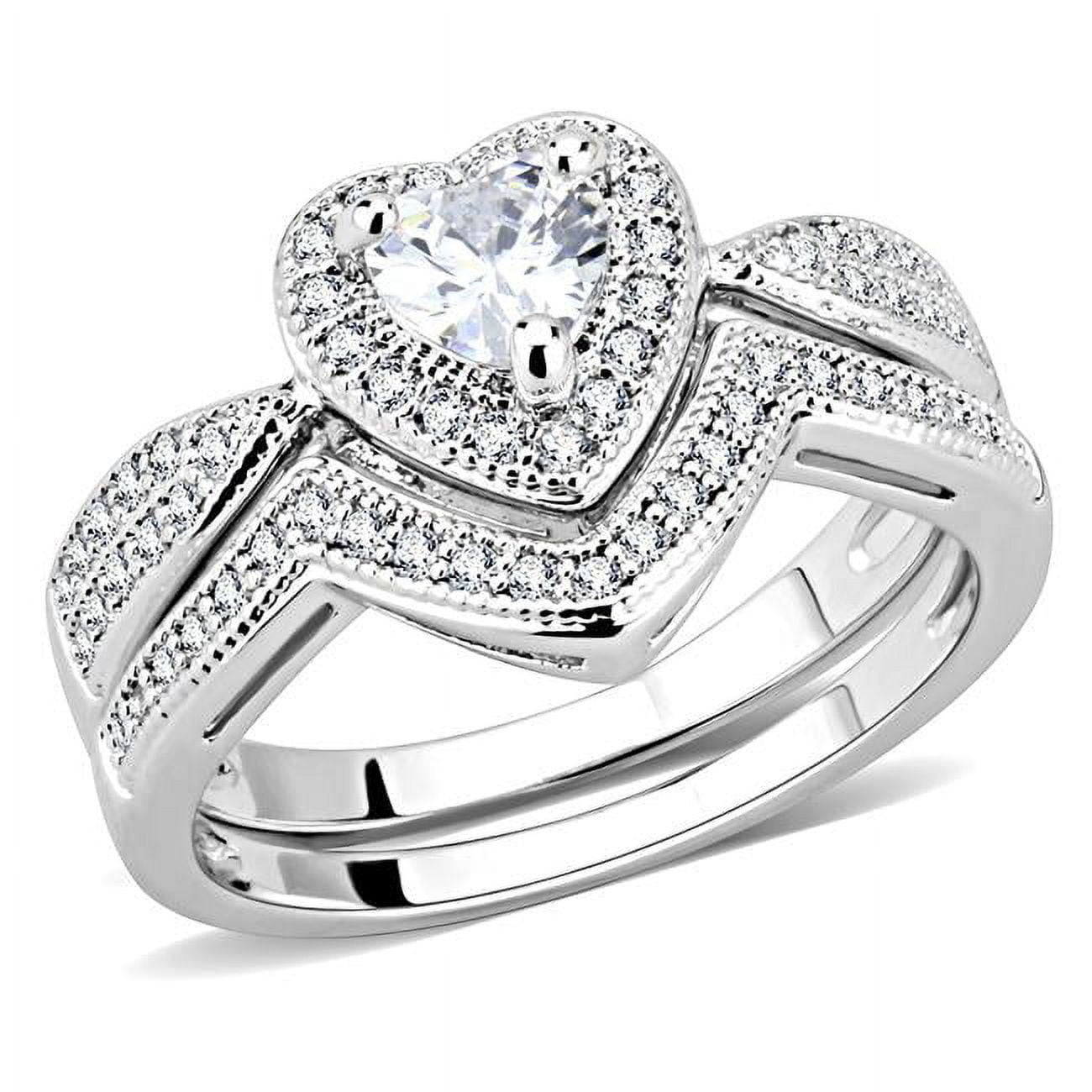 Women Rhodium Brass Ring with AAA Grade CZ in Clear - Size 10